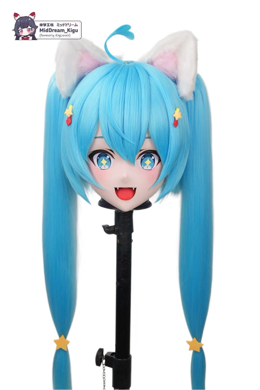 Premade Hatsune Miku Animegao Kigurumi mask, three-quarter right view - MidDreamKigu