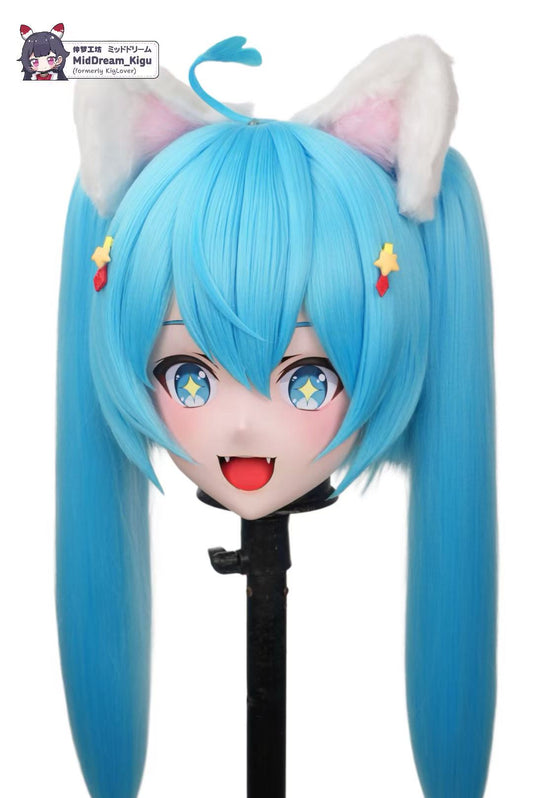 Premade Hatsune Miku Animegao Kigurumi mask, front view - MidDreamKigu