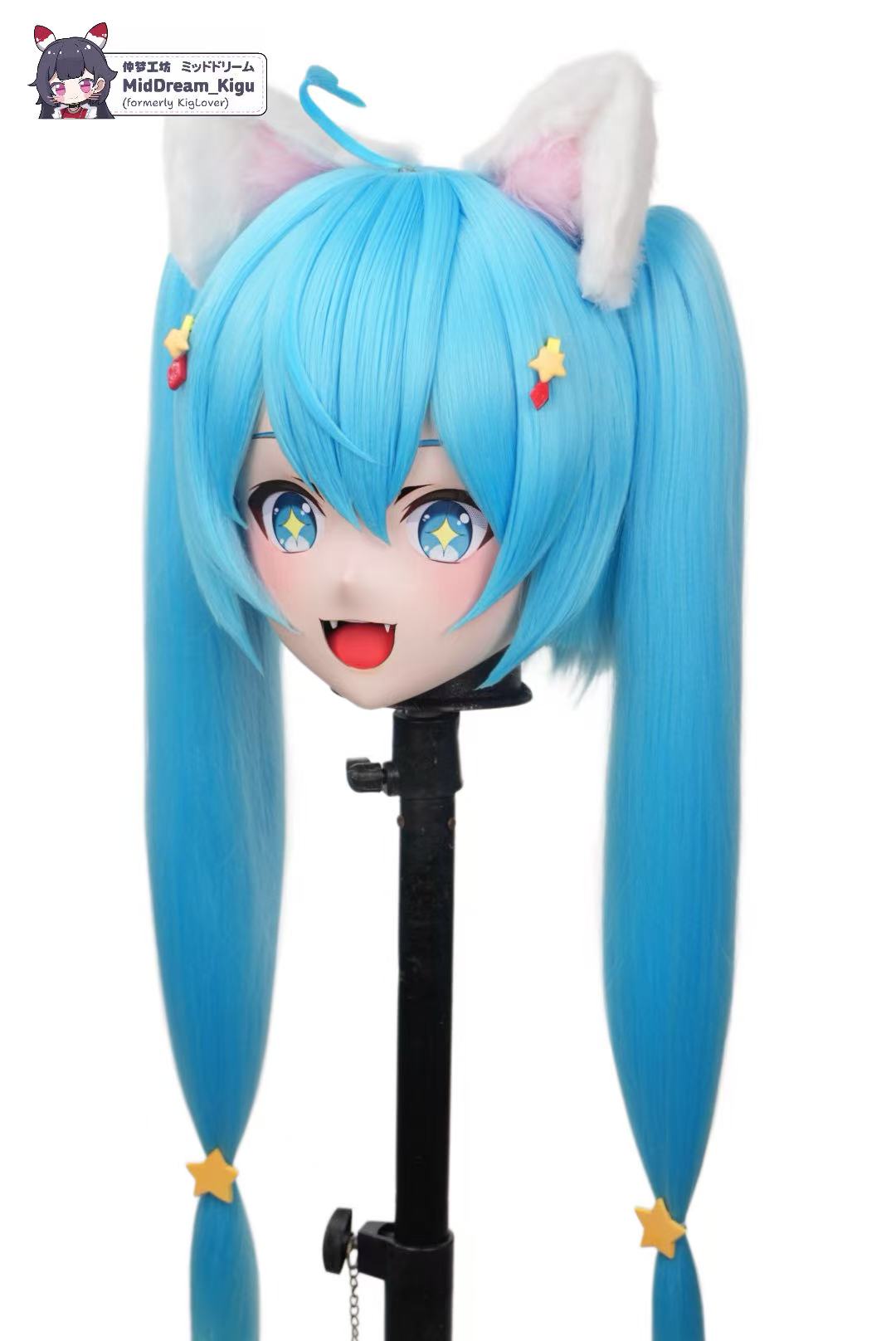 Premade Hatsune Miku Animegao Kigurumi mask, three-quarter left view - MidDreamKigu